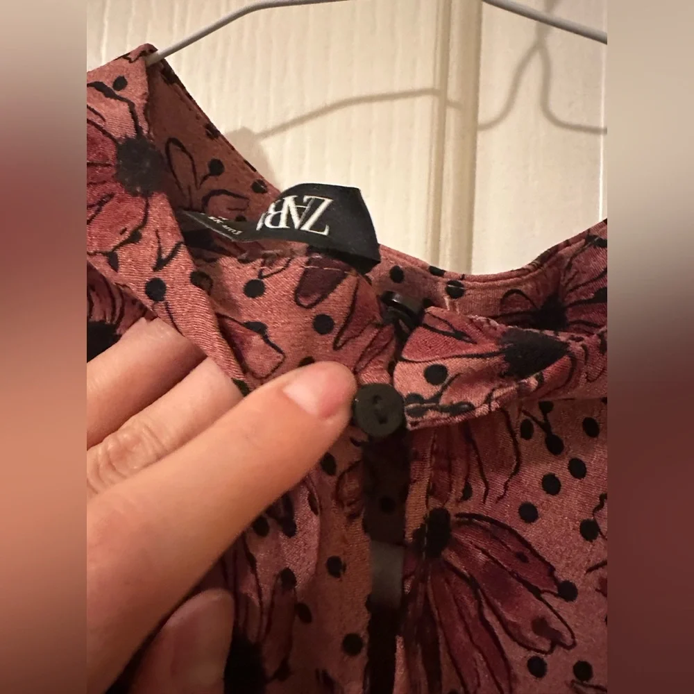 Zara Ruffled Print Marsala Dress - Size XS - Picture 7 of 13